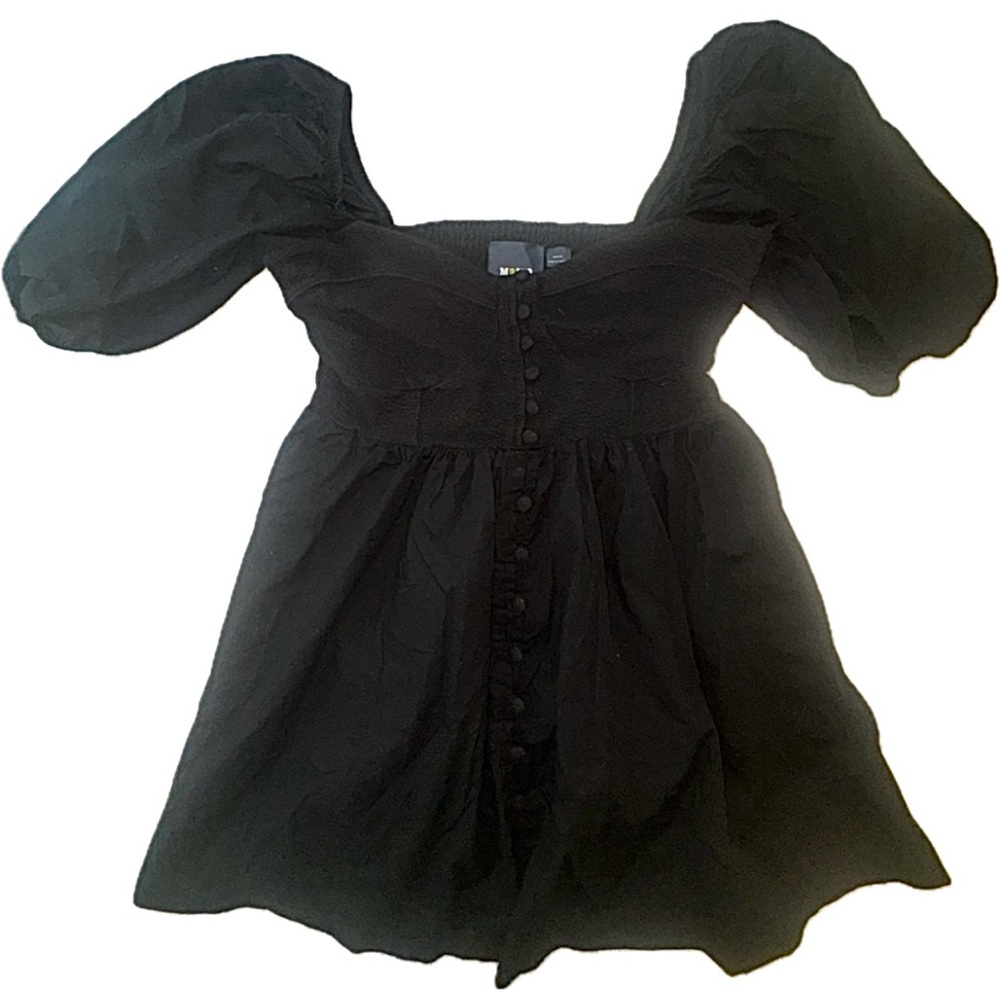 Maeve by Anthropologie Sweetheart Baby Doll Dress Puff Sleeve & Pockets Black M - Picture 4 of 14